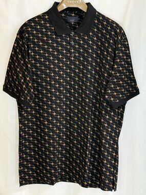 NWOT Axis LA Men's Short Sleeves w/ Collar Geometric Design Polo Shirt-Black-XXL